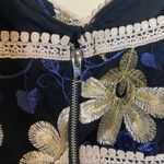 Lulus Dress Karina Embroidered Black Blue Floral Peplum Elegant Crochet Lace Photo 6