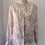 Vintage ‘80s Inner Visions by Ship ‘n Shore Cream Floral Print High Neck Blouse Pink Size L Photo 0