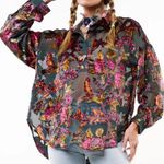 NWT Aratta Holiday Jewels Blouse Velvet Floral Charcoal Medium MSRP $190 Gray Photo 0