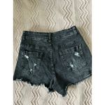 Ripped Denim Shorts Frayed Hem‎ Distressed Black Wash Juniors Women's Photo 2