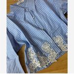 Embroidered Pinstriped Rhinestone Button Shirt Blue Size L Photo 1