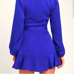 Lulus Lulu’s Lilya Blue Long Sleeved Satin Wrap Dress Size XS Photo 1