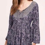 Anthropologie  Akemi + Kin Marcella Blue Damask Paisley Lace Peasant Blouse Large Photo 0