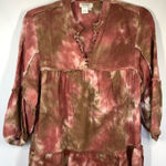 Tru Luxe Women's Tie Dye Linen Blend 3/4 Sleeve Tunic Top Red Brown Size Large Photo 0