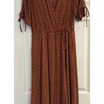 Torrid Midi A-Line Dress Sz 1 Brown Polka Dot Studio Knit Surplice Bows Ruffle Photo 1