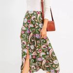 Loft 8 NEW Paisley Seamed Button Midi Skirt Slit Cut Front Green Colorful Floral Photo 0