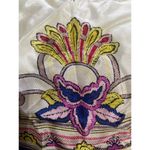 Large Square Satin Scarf With Multicolor Floral Pattern & Blue Border Photo 3
