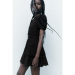ZARA  Black Eyelet Ruffle Mini Dress Size Large Cotton Boho Whimsygoth Preppy Photo 8