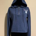 Disney NWOT Blue and White Stitch Ohana Graphic Zip Up Cropped Hoodie size small Photo 0