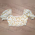 Altar'd State 🆕 Altar'd‎ State Top Large L Yellow Floral Puff Sleeve Crop Shirt Boho Hippie Photo 1