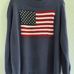American Flag Sweater Womens XL Blue Chunky Preppy Nautical USA Patriotic Red Photo 0