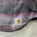 Carhartt long sleeve button down purple grey plaid flannel shirt women's medium Photo 2