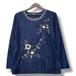 Victoria Embroidered Floral Top Blue XL/XXL Plus Size Retro Artsy Boho Classic Photo 1