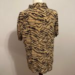 Amanda Smith  Petite Pure Silk Tan Zebra Print Button Down Short-Sleeve Shirt Photo 3
