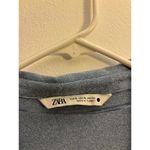 ZARA Icy Blue Metallic Collared Keyhole Cutout Long Sleeve Top Size XL Photo 2