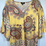 Melissa Paige Women's Paisley V-Neck Bell Sleeve Top Multicolor Size 1X/1X Photo 0