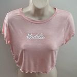 Papaya “Baddie” lettuce edge pink graphic crop top size L Barbiecore boho skater Photo 6