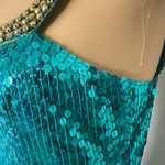 NITELINE By Della Roufogali Green Sequin with Gold Beaded Neckline Mini Dress 8 Photo 3