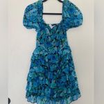 ROTATE BIRGER CHRISTENSEN Ibiza Floral Print Ruffle Dress Blue Size 4 Photo 3