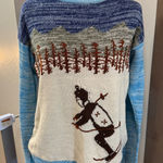Vintage Knit Ski Sweater Mock Neck Blue White Alps Skiing Winter Art to Wear M‎ Size M Photo 0