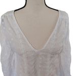 Nicole Miller Size Small S White Flowy Blouse Sheer V Neck Top Summer Boho Indie Photo 4