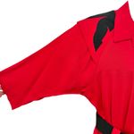 Vintage 80s Red Black Collared Belted Pleated Shoulder Pads Midi Dress size M Size M Photo 10