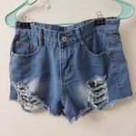 Jeans High Waist Distressed Denim Shorts S Festival Summer Boho Classic Rave Blue Photo 2