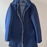 Vince  Navy Blue Mid Length Winter Coat with Hood Photo 0