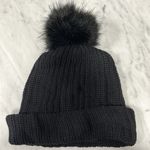 Love Your Melon ! Leather Embossed Black Knit Beanie with Faux Fur Pom-Pom! Photo 1