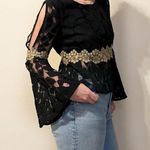 Double Zero NWT Black and Gold Lace Long Sleeve Blouse Photo 8