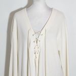 Truly Madly Deeply  Cream Lace-Up Knit Top Size Large Distressed Pullover Photo 2