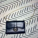 Gucci Vintage GG  Vintage Black Leather Clutch Purse Convertible Gold Strap Chain Photo 5