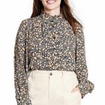 Nili Lotan X Target Floral Print Long Sleeve Pleated Blouse Size S Black Photo 0