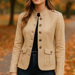 Lena Gabrielle Linen Military Style Jacket Blazer Beige Size 8 Brown Photo 0