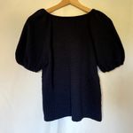Ann Taylor LOFT cotton navy v-neck blouse puffed sleeves knot front women's S Photo 5