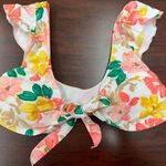 Time & Tru Floral Tie Front Bikini Top with Ruffle Sleeves Size Small Photo 0