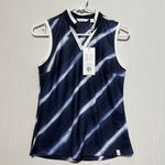 Lady Hagen Golf Top Women's XS Navy Blue Shibori Striped Split Neck Sleeveless Photo 1