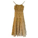 Storia Cotton Gingham beige smocked midi tank dress small Photo 8