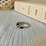 Avon NRT NRT Black Enamel Rhinestone Encrusted Avon Ring “Syrinx” Silver Band Swirl Goth Jewelry Photo 6