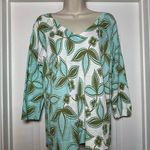 Talbots Abstract White Floral Cotton V-Neck Light Long Sleeve Shirt Sweater Sz M Photo 0