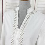 Chico's Beaded Ruffle Trim Button Front Shirt White Small Photo 4