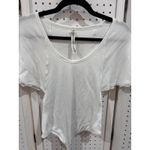 Free People  White Ribbed Knit Short Sleeve Bodysuit Snap Closure Cutout Sides Photo 5