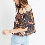 Madewell  Silk Cold Shoulder Tie Tassel Straps Sea Floral Crop Top size Large Photo 1