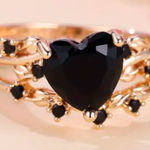 Black Gemstone Floral Vine Engagement Ring Gold Plated Size 6 NWT Photo 0