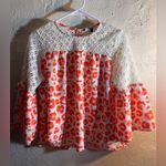 Coral White Pink Leopard Print Blouse sz M crochet flowy colorful bell sleeve Orange Size M Photo 0