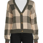 No Boundaries  V-Neck Checkered Cardigan Size XXXL Juniors Rib Trim Preppy Green Photo 0