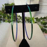 Large Stainless Steel Hoop Earrings Iridescent Rainbow Blue Photo 3
