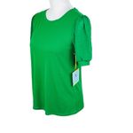 CeCe NWT  Green Dotted Puff Sleeve Mixed Media Stretch Blouse Top Size XS Photo 5