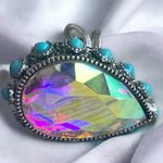 Aurora pear shaped crystal adjustable ring with round turquoise accents Multiple Photo 2