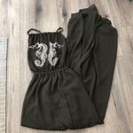 Boutique Olive Dark Green Seahorse Halter Maxi Dress Beach Long Lined Slit Open Leg Small Photo 3